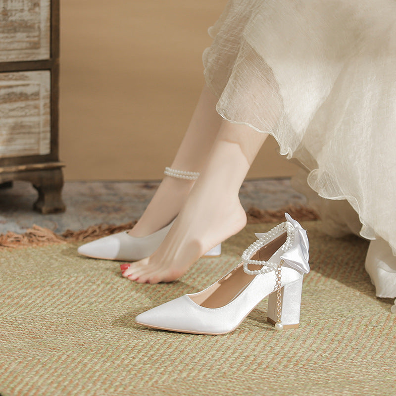 Women's Pumps Daily Wearable White Bridesmaid Bridal Wedding Chunky Heels