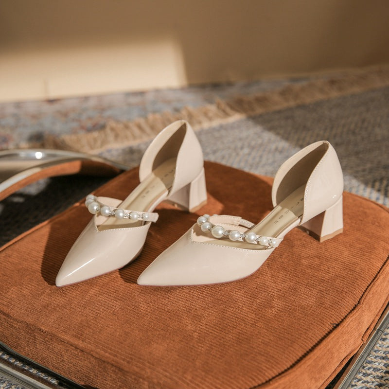 Women's Sheepskin Pointed Toe Mary Jane Summer Heels