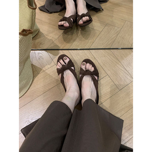 French Retro Sheepskin Cross Bundle Low Comfortable Sandals