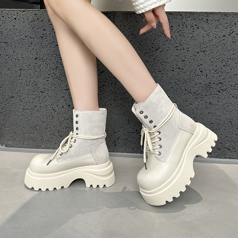 Women's Thick-soled Cowhide Martin Autumn Height Increasing Retro Easy Boots