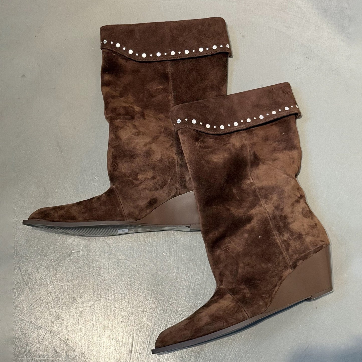 Rivet Suede Wedge Pointed Toe Skinny Western Cowboy Female Heels