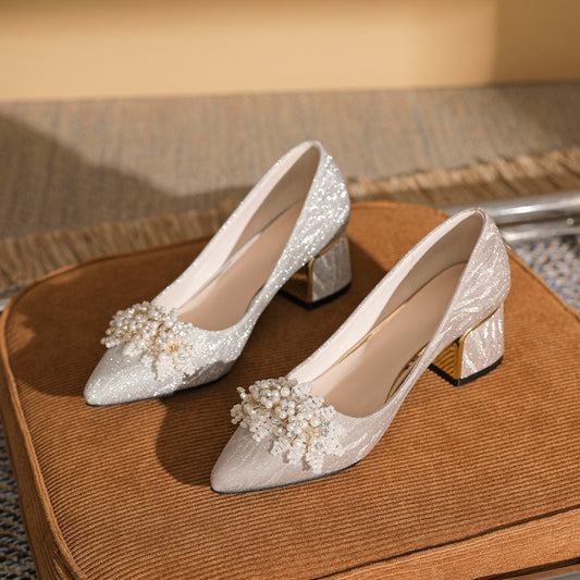 Women's Pointed Toe Chunky High Wedding Large Size Plus Sizes Women's Fashion Shoes