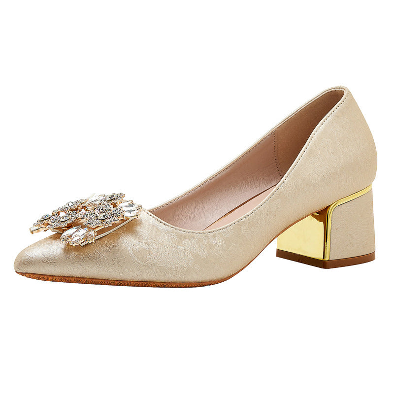 Toe Chunky High Plus Size Sizes Wedding Party Mother-in-law Rhinestone Heels