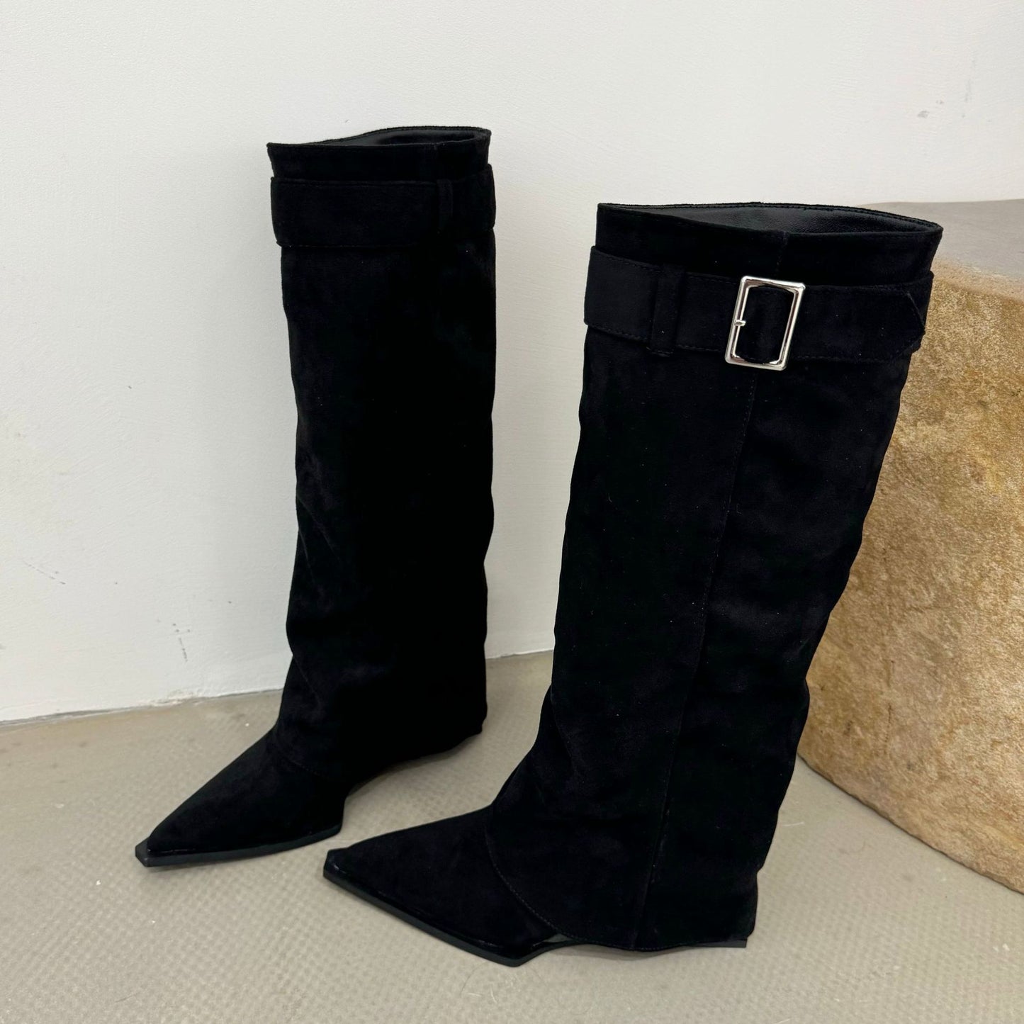Wedge Suede High Pointed Toe Pantyhose Long Boots