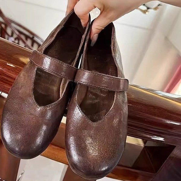 Niche French Retro Flat Bottom Mary Leather Shoes