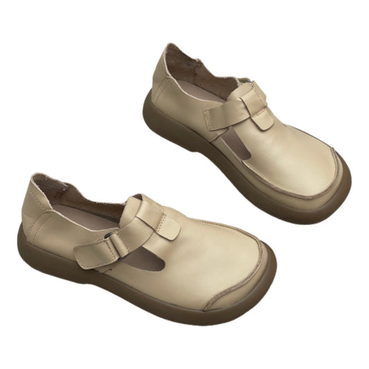Women's Retro Handmade Round Head Velcro Slip-on Flat Cowhide Women's Casual Shoes
