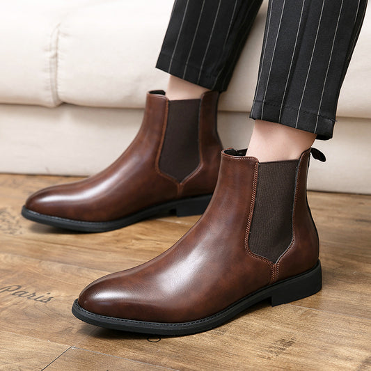 Men's Large Size Fashion Chelsea Trendy Slip-on Men's Leather Boots
