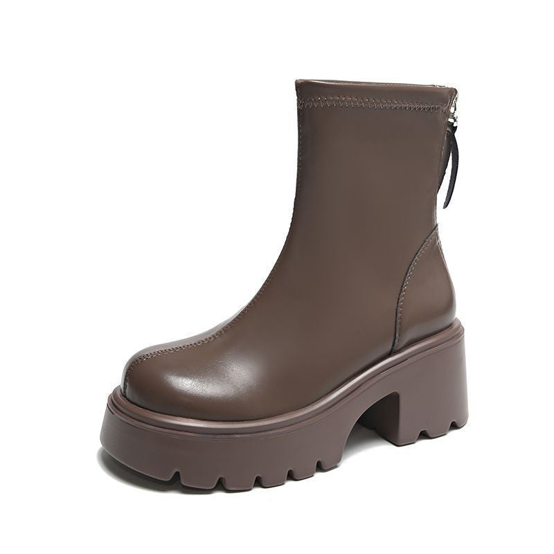 Women's Platform Martin British Style Ankle Small Height Increasing Thin Women's Leather Boots
