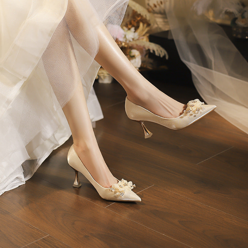 Women's French Bridesmaid Wedding Bridal High Main Not Tired Women's Fashion Shoes