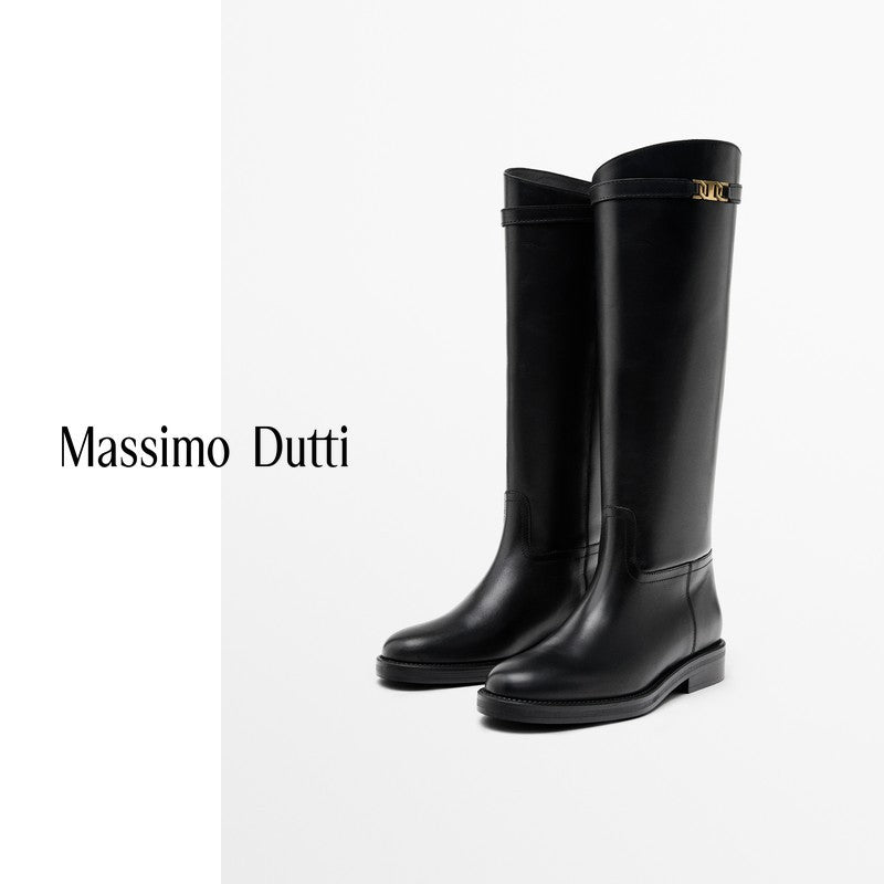 Women's Black Equestrian Style Below The Knee Men's Shoes