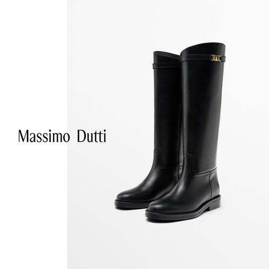 Women's Black Equestrian Style Below The Knee Men's Shoes