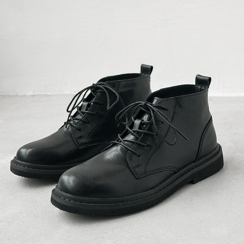 Men's Lightly Mature Black Short Genuine Made Korean Leather Shoes