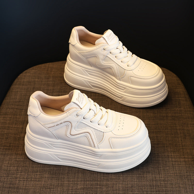 Women's Thick Bottom Height Increasing Insole White Spring Muffin Sports Casual Shoes
