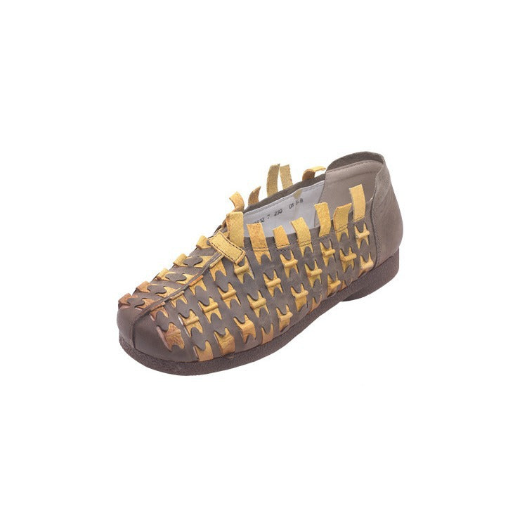 Women's Vintage Cowhide Hand-woven Soft Bottom Slip On Women's Casual Shoes