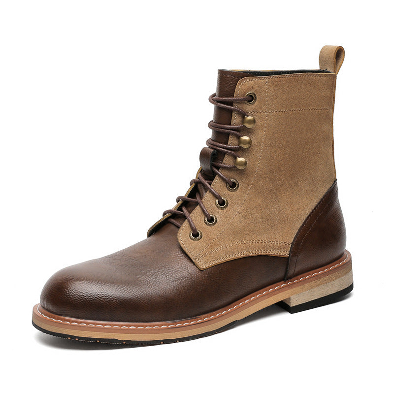 British Retro Platform Drawstring Patchwork Worker Boots