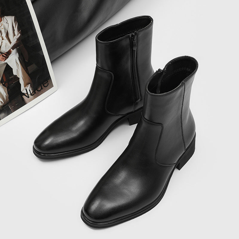Men's Chunky Black High-grade High Top Ankle Pointed Men's Martin Boots
