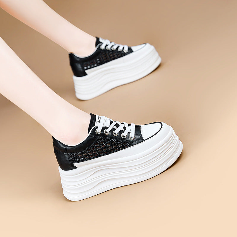 Women's Platform White Summer Weaving Hollow Versatile Women's Casual Shoes