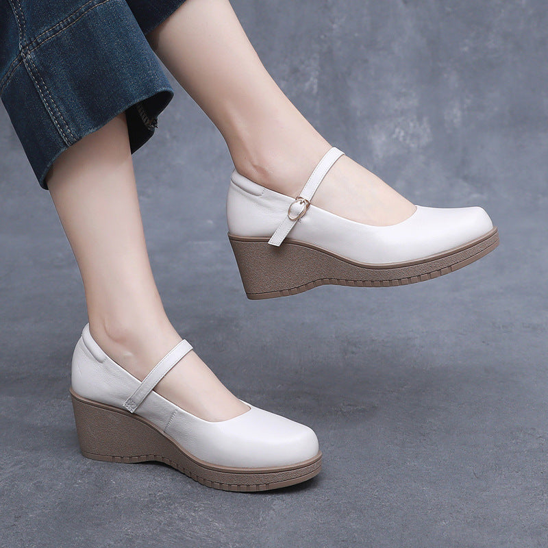 Women's Jane Round Toe Strap Small Size Wedge Height Women's Casual Shoes
