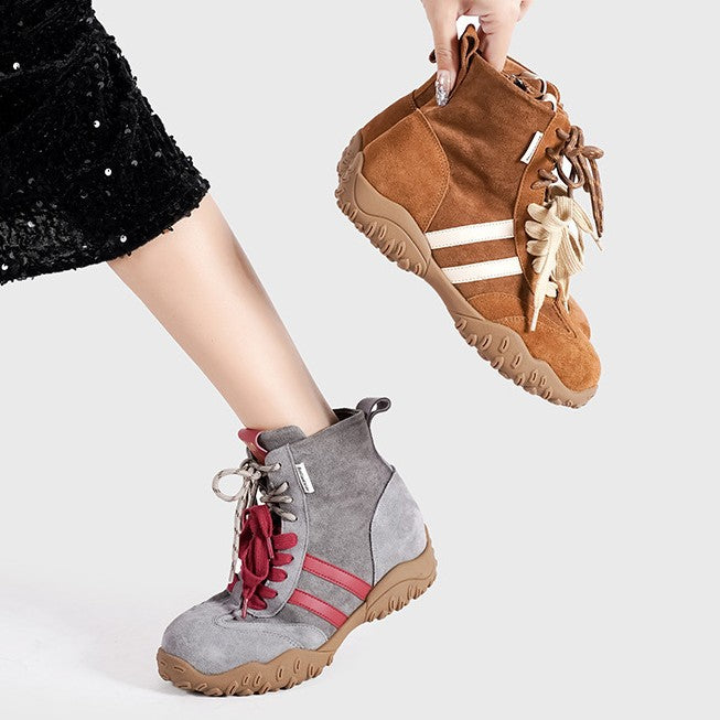 Women's Cowhide Version Boxing Winter Vintage Martin Height Women's Casual Shoes