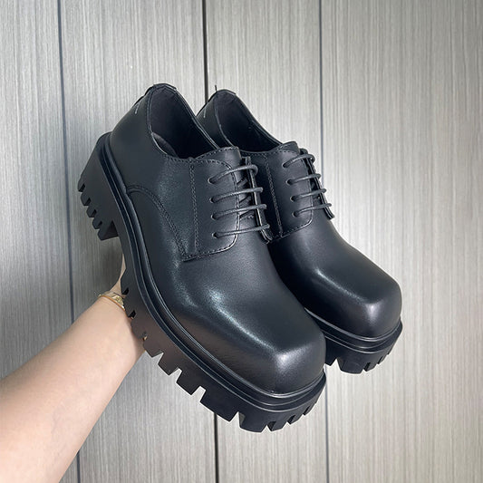 Men's Series Square Toe Platform Height Increasing Derby British Style Men's Casual Leather Shoes