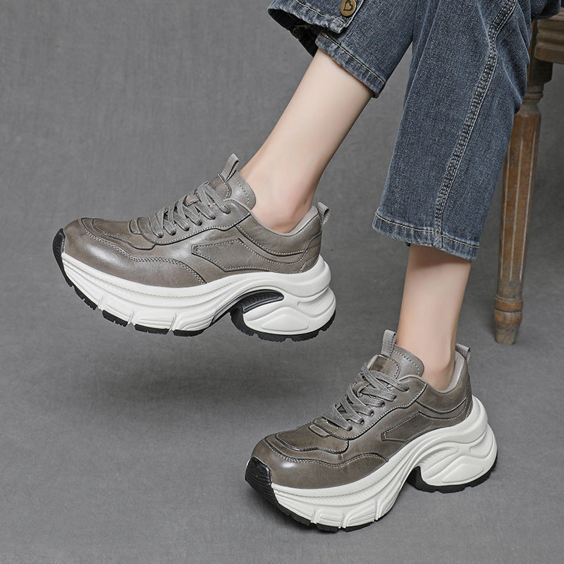 Women's Full Horse Handmade Dad Platform White Women's Sports Shoes