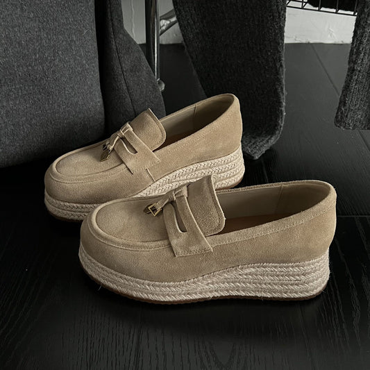 Women's Round Head Thick Bottom Spring French Style Retro British Women's Fashion Shoes