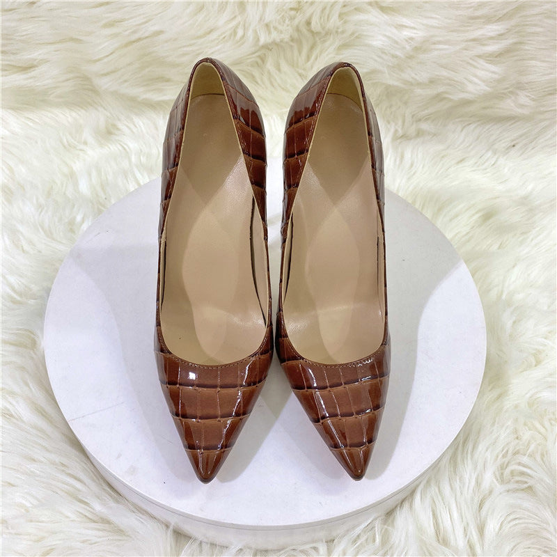 Women's Orange Snakeskin Pointed Toe Stiletto Low-cut Women's Fashion Shoes