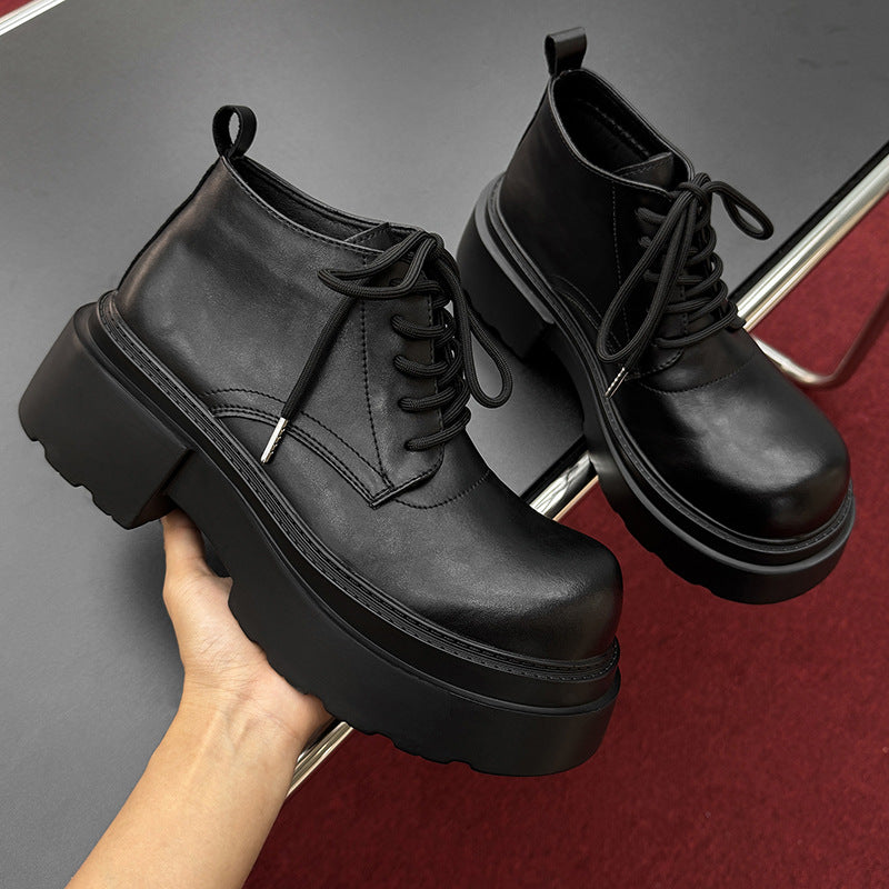 Men's British Style Big Head Knight Motorcycle Platform Boots