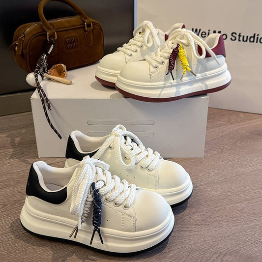 Cowhide Version Height Increasing Soft Platform White Female Women's Sports Shoes