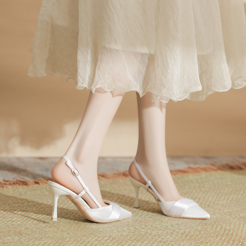 Women's Stilettos Pointed French Style Temperament Satin Buckle Simple Heels