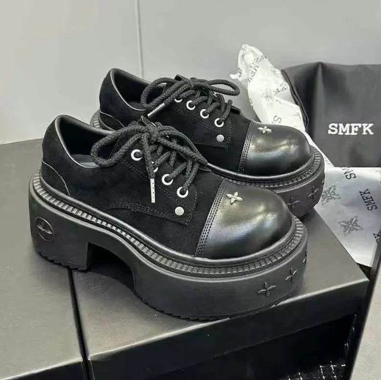 Women's Flower Vintage Genuine Platform Big Head Elevator Women's Casual Shoes
