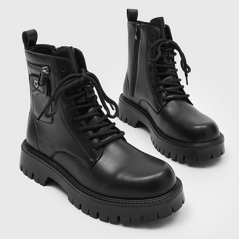 Men's Zipper Black Martin Platform Increased British Style Boots