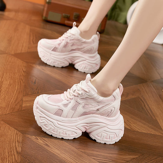 Women's Platform Dad Summer Hollow Mesh Surface Breathable Height Increasing Insole Women's Sports Shoes