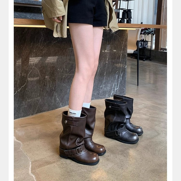 Women's Grape Mom Waste Soil Wind Thick Bottom Increased Wide Big Women's Leather Boots