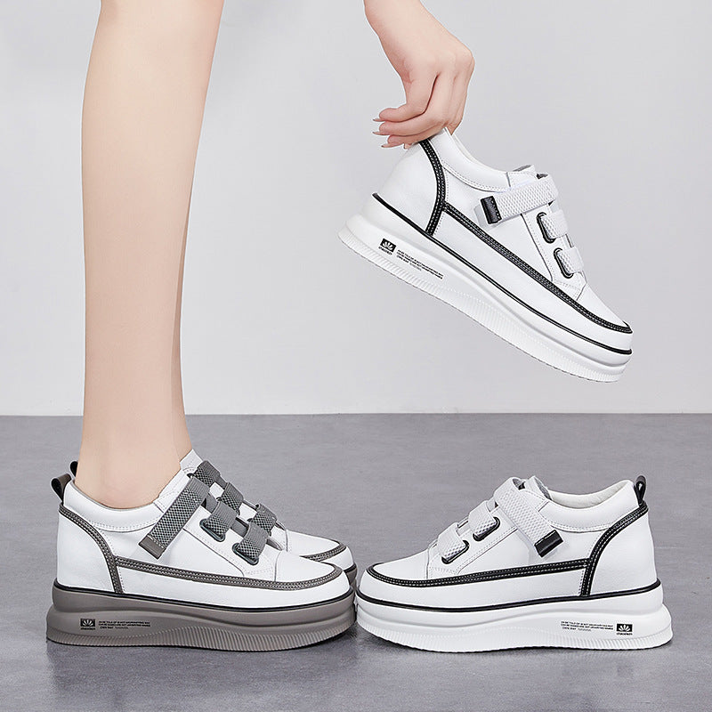 Women's White Veet Versatile Single-layer Platform Height Increasing Women's Sports Shoes