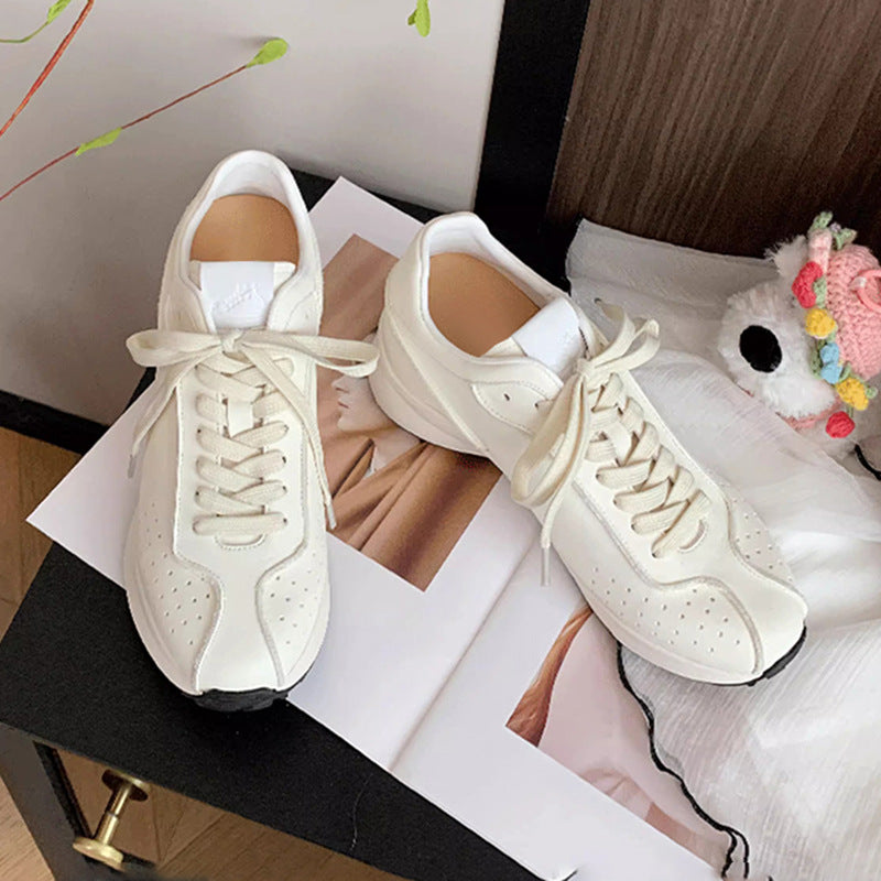 Women's Classic Style Platform Inner Height Increasing German Training White Sports Casual Shoes