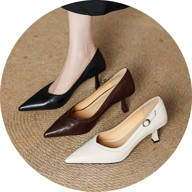 Women's Stiletto High Sheepskin Pointed Toe Low-cut Plus Heels