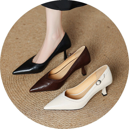 Women's Stiletto High Sheepskin Pointed Toe Low-cut Plus Heels