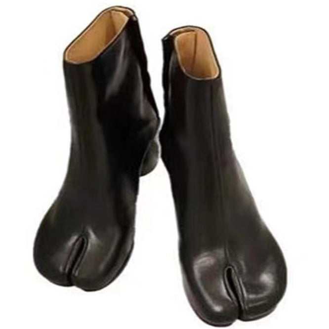 Women's Toe Slimming Chunky High Fashion Low Sleeve Women's Leather Boots