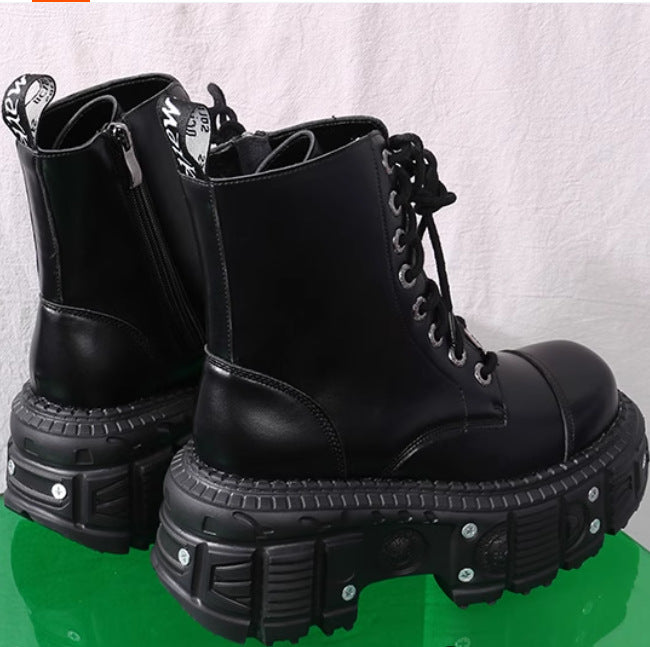 Women's Niche Lace Up Increased Dark Punk Boots