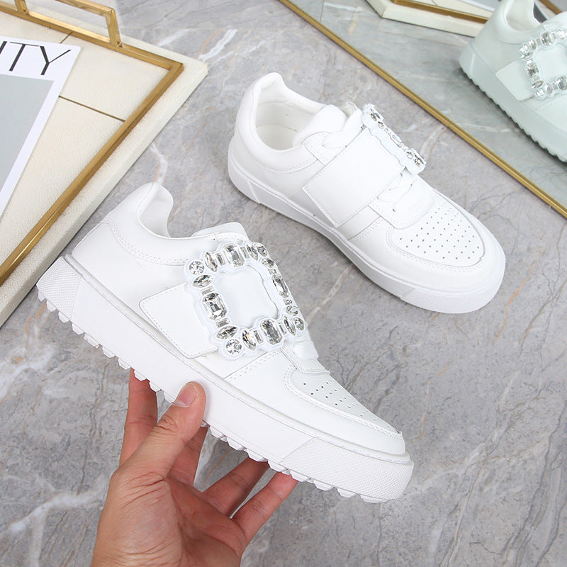 Women's Drill Buckle Fashion White Genuine Board Sports Casual Shoes