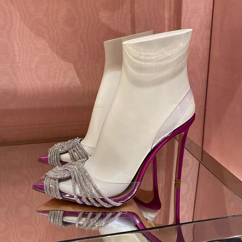 Toe Cross Rhinestone High Rear Empty Shallow Mouth Sweet Banquet Women's Fashion Shoes