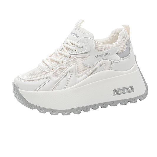 Women's Height Increasing Insole Korean Style Platform Mesh Surface Lace Up Women's Casual Shoes