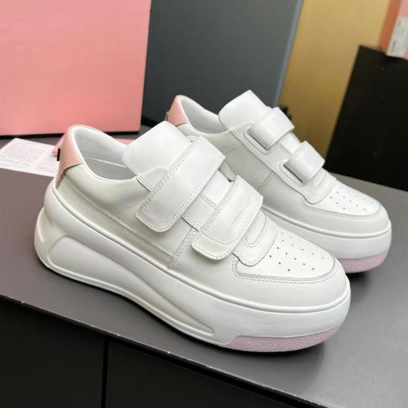 Women's Nana Velcro White Thick Sole Height Increasing Small Sneakers