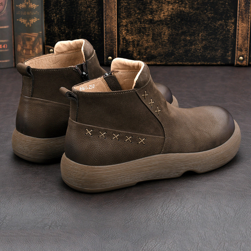Men's Martin Winter Fleece-lined Chelsea Ankle Zipper Men's Leather Boots