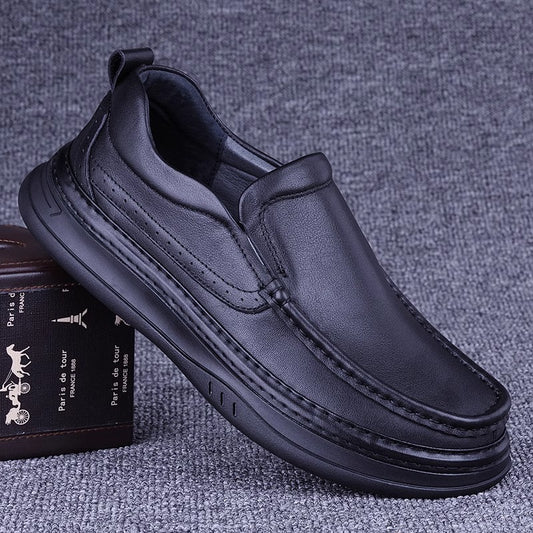 Men's First Layer Cowhide Solid Platform Loose Stitching Men's Casual Leather Shoes