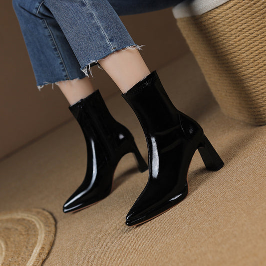 Graceful Solid Color Waterproof Platform Thick Heels