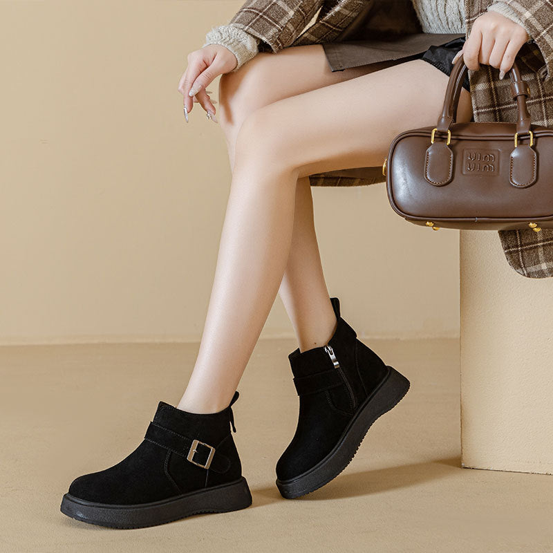 Women's Platform Vintage Martin Fleece Lined Fashion Women's Leather Boots