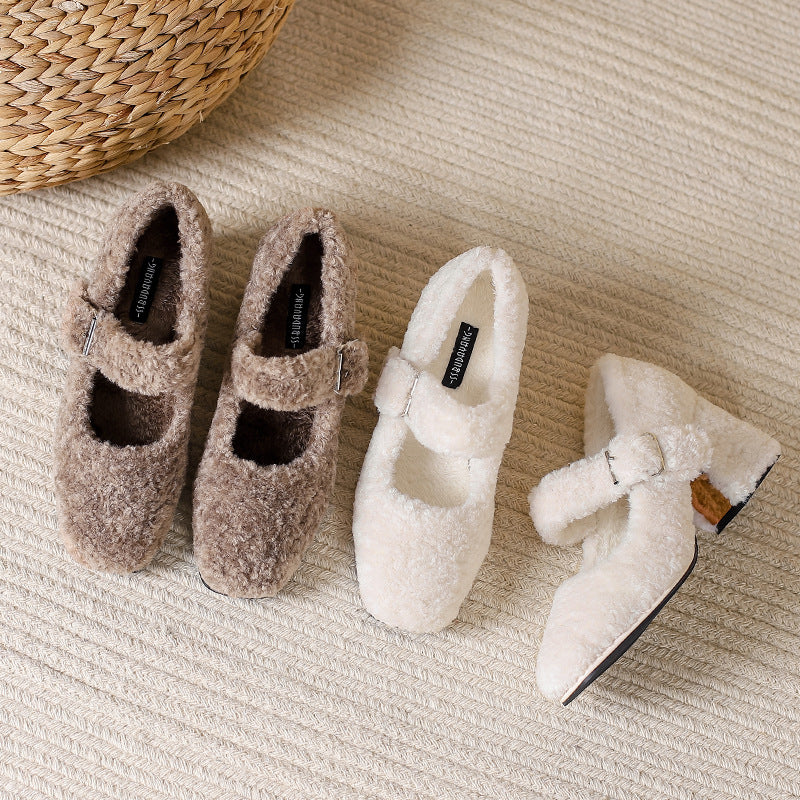 Winter Fleece-lined High Cotton Fairy Gentle Heels