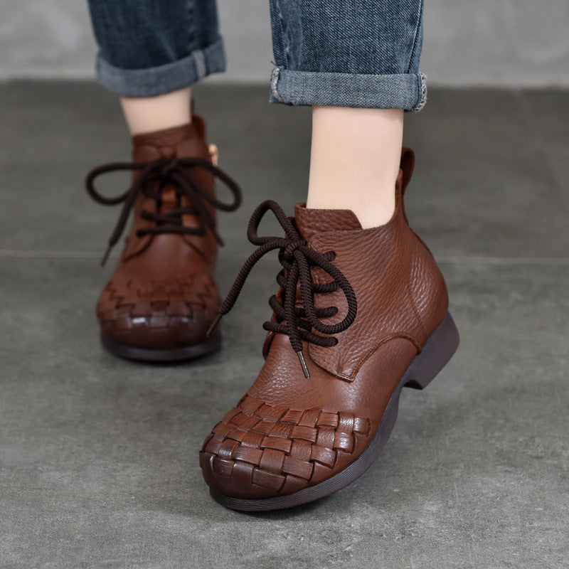 Women's Activity Price Woven Genuine Soft Bottom Ankle Autumn Full Grain Women's Leather Boots